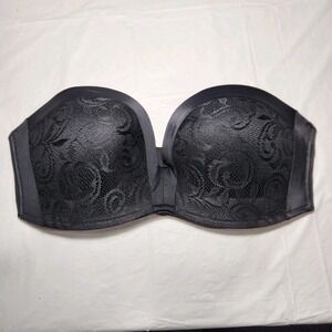 Delimira Bra Womens 40D Black Strapless Push Up Lace Underwire Plus Size‎